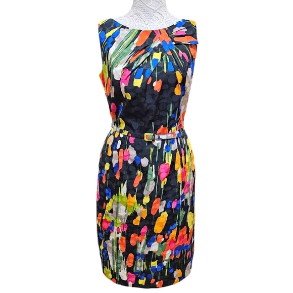 David Meister Womens Silk Colorful Brushstroke Sleeveless Sheath Dress Size 4 - Picture 2 of 16